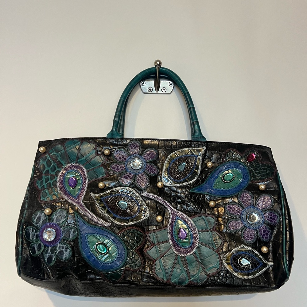 Braccialini Leather Patchwork Embellished Tote Ba… - image 1